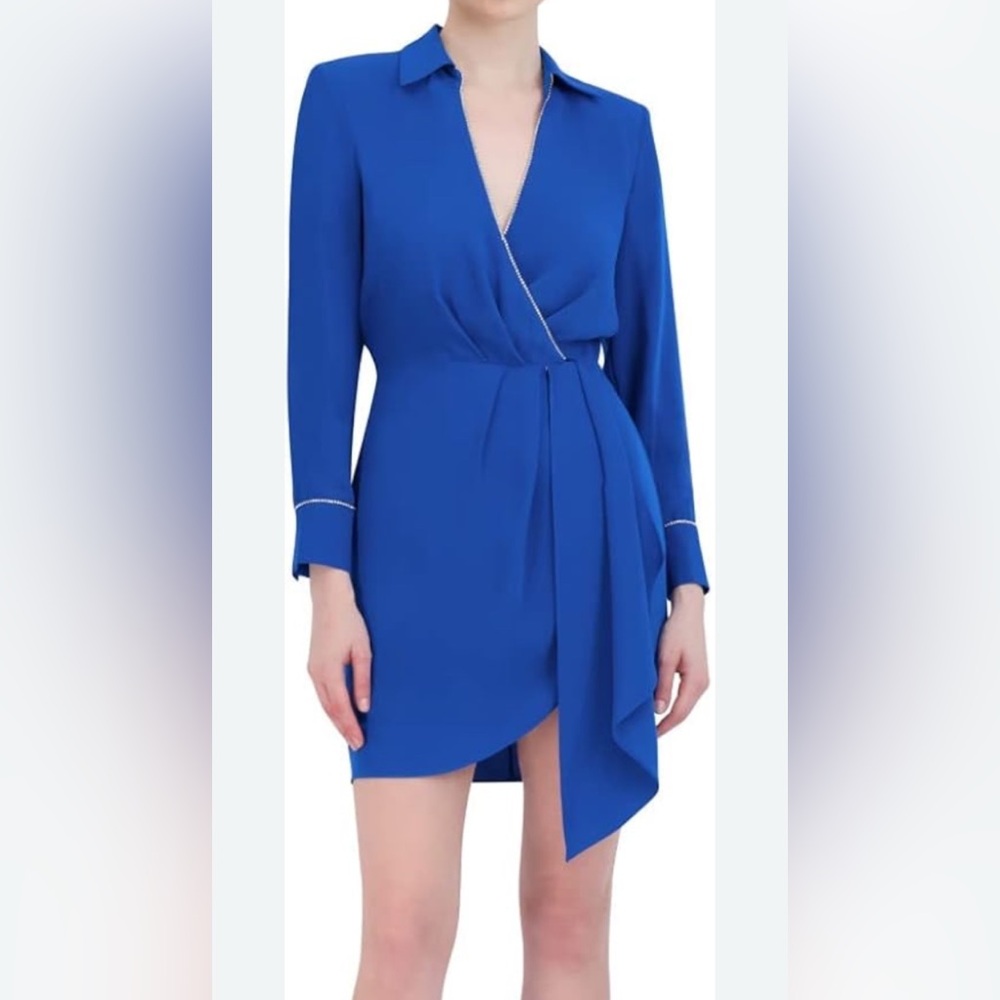 BCBGMaxAzria Blue Asymmetrical Wrap Dress